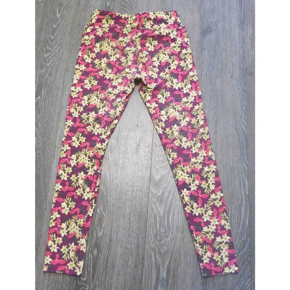 LULAROE Leggings One Size Women Floral Pink Multicolor Athleisure Casual Comfort
